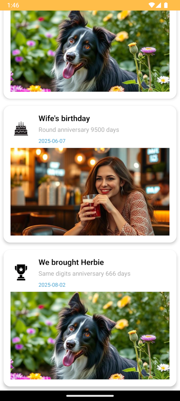 Dailies app - main screen
